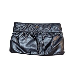 Vintage Letisse Dark Navy Faux Leather Pleated Clutch Retro Classic Preppy